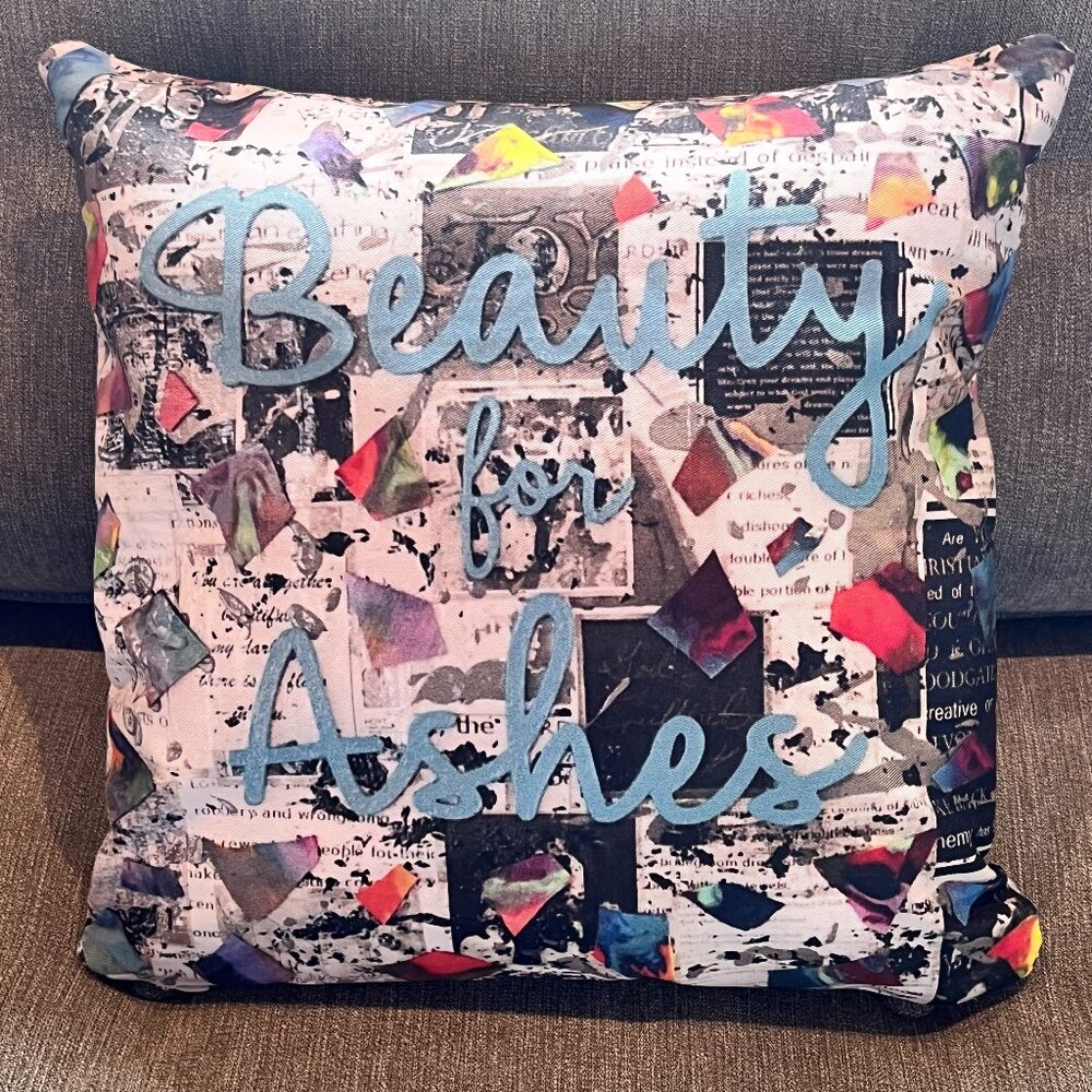 Beauty for Ashes Art Print Accent Pillow 14x14 inches Multicolored, Zipper